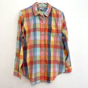 L.L.BEAN L.L. BEAN Pastel Rainbow Plaid Organic Cotton Long Sleeve Button Down L